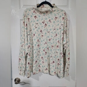 Lands' End Relaxed Fit Christmas Bows Long Sleeve Mock Turtle Neck Size 3X